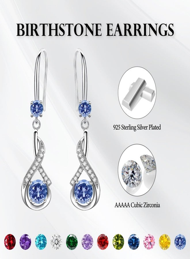 HEEYA Birthstone Dangle Drop Earrings for Women,Dangle Earrings with Cubic Zirconia,Blue Gemstone Silver Earring,Birthstone Jewelry,December Birthday Valentine Christmas Gifts for Wife Daughter Sister - Image 2